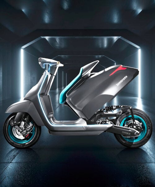 lambretta introduces elettra, a futuristic electric scooter whose entire rear lifts up on its own