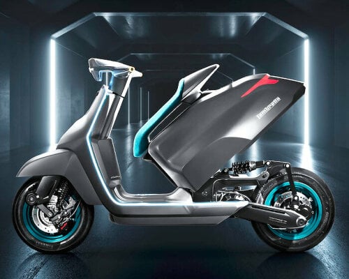 lambretta introduces elettra, a futuristic electric scooter whose entire rear lifts up on its own