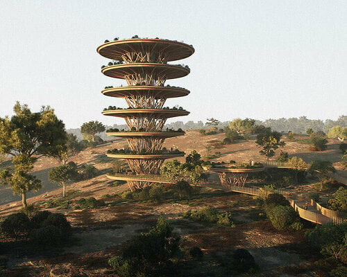 a timber observation tower by victor ortiz will rise over africa's masai mara plains